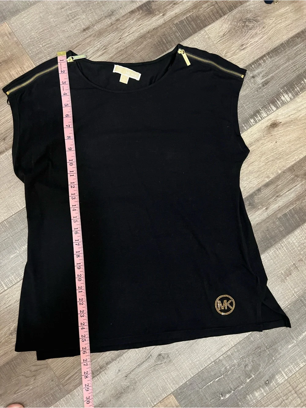 Michael Kors Black Sleeveless Top with Gold Zip Accents size L EUC